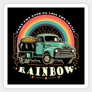 Vintage Truck Rainbow – Retro Motivational Adventure Artwork Magnet